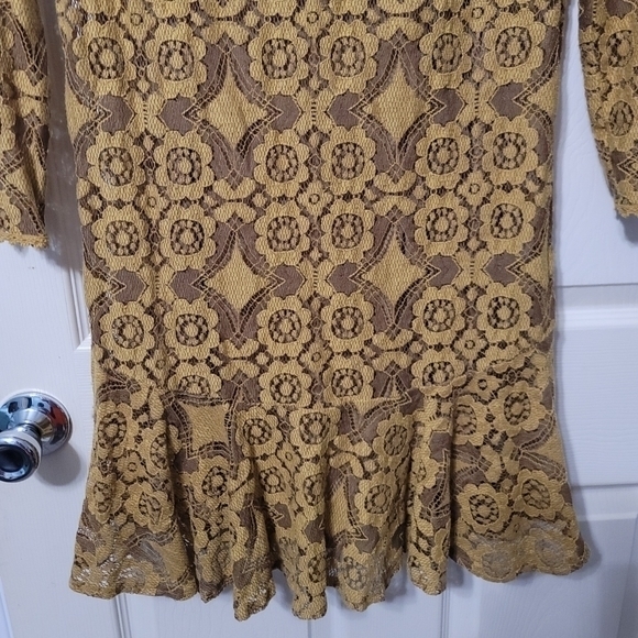 Free People 2pc Mustard Lace Tunic Dress Women's 8‎ Excellent Condition. - Picture 5 of 10